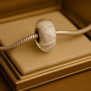 Trollbeads White Paperfold Murano Bead Charm EUC LAA #242